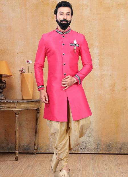 Rani Pink Colour Harsoni New Latest Designer Jacquard Party Wear Indowestern Collection 1330